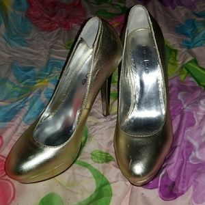 Bebe Silver Platform Heels 8.5